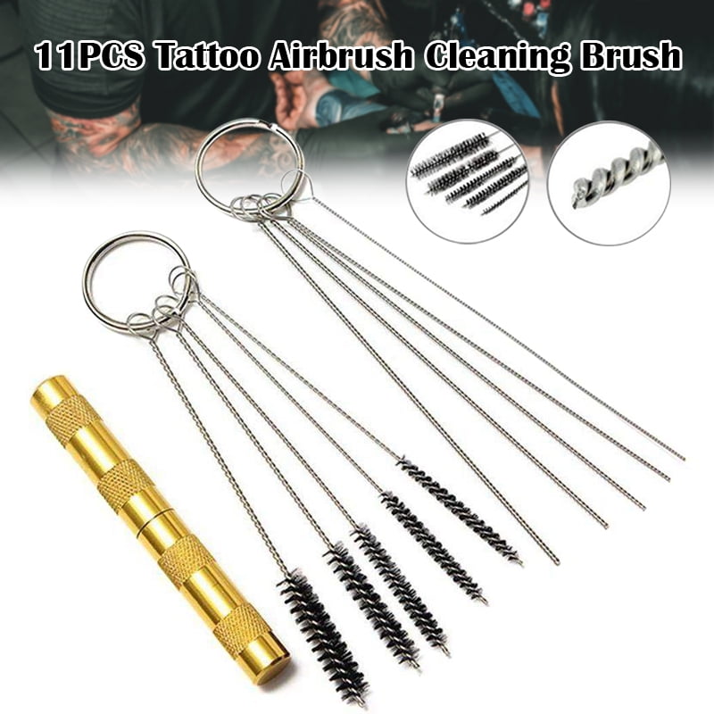Needle Airbrush Spray Nozzle Tattoo Stainless Steel Cleaning Brush Black 5pc 