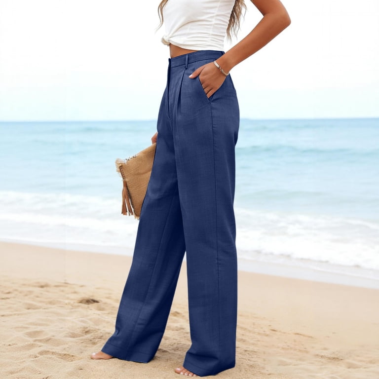 navy blue dress pants women Baituer Linen Summer High Waisted Wide Leg Trousers Straight Leg Palazzo Pants Work Slacks Business Casual M, Women's, Size Lilli Sheer Mesh Maxi Impress Sale Nails rise waist with a Color:Moonlight Blue