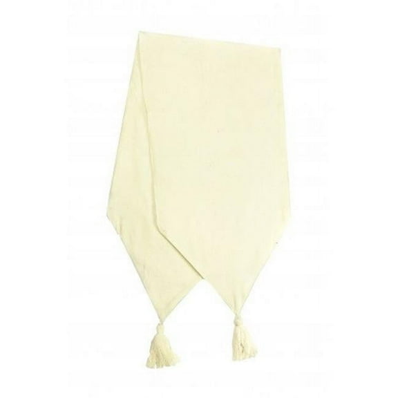 13 x 54 in. Ribbed Table Runner with Tassels, Natural & Ecru