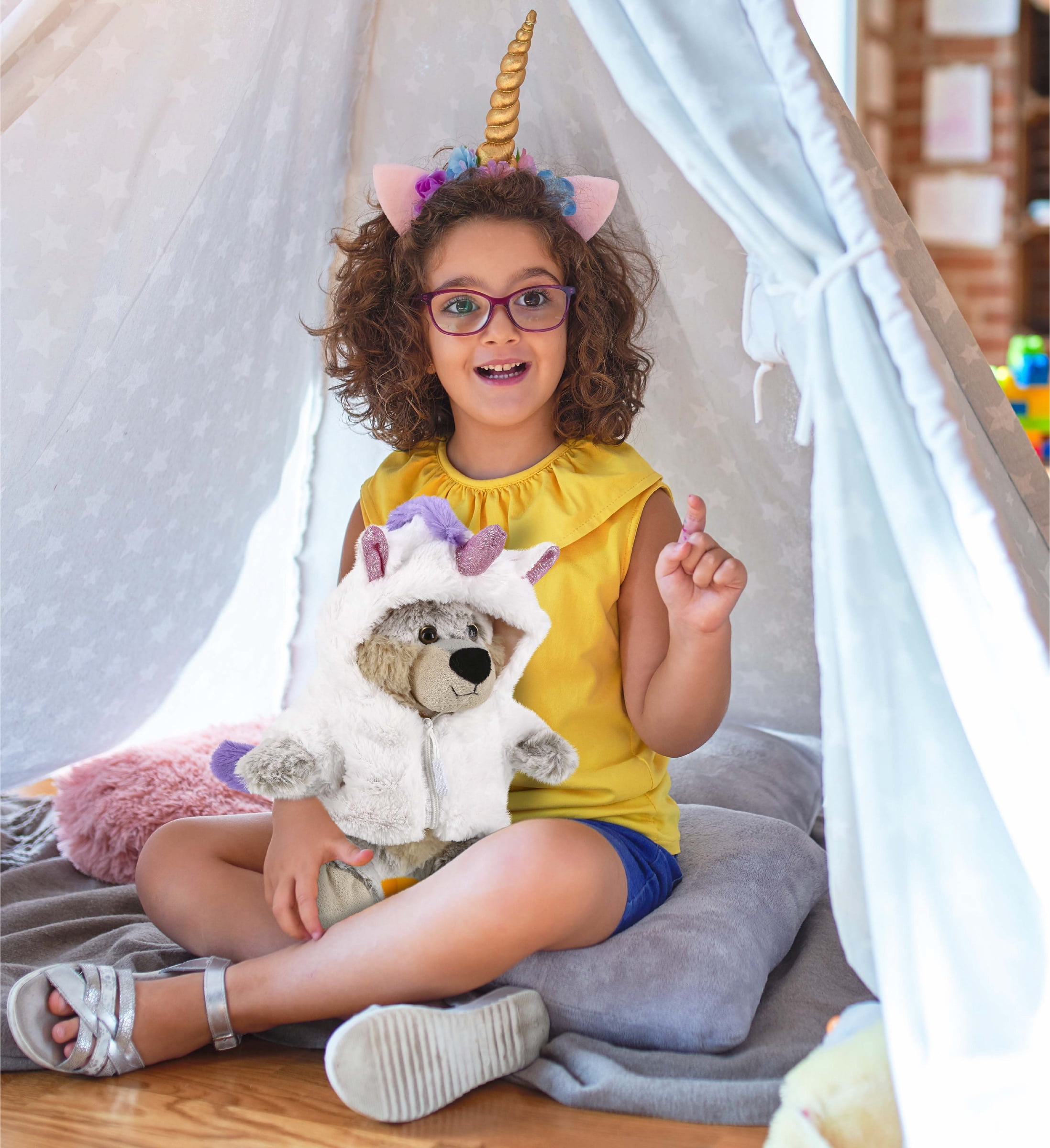 DolliBu Sitting Wolf Unicorn Plush Stuffed Animal Toy - Super Soft Wolfcorn Dress Up with Removable Plush Unicorn Outfit, Cute Fantasy Wildlife Gift - 9 Inch
