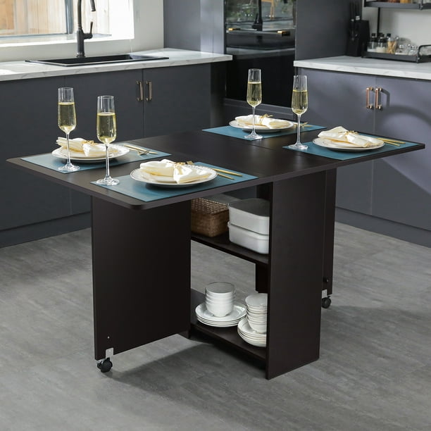 Dinaza Folding Dinner Table Drop Leaf Folding Extension Dinner Table