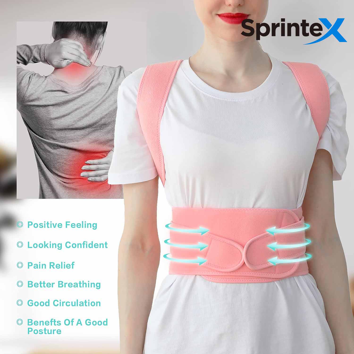 Sprintex Back Brace Posture Corrector for Women and Men, Shoulder Straightener Adjustable Back Support Upper and Lower Back Pain Relief - Scoliosis Hunchback Hump Thoracic Spine Corrector