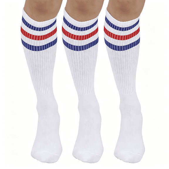 TELOLY White Knee High Retro Striped Tube Socks 1-3 Pairs Classic Vintage Style White Knee High Socks