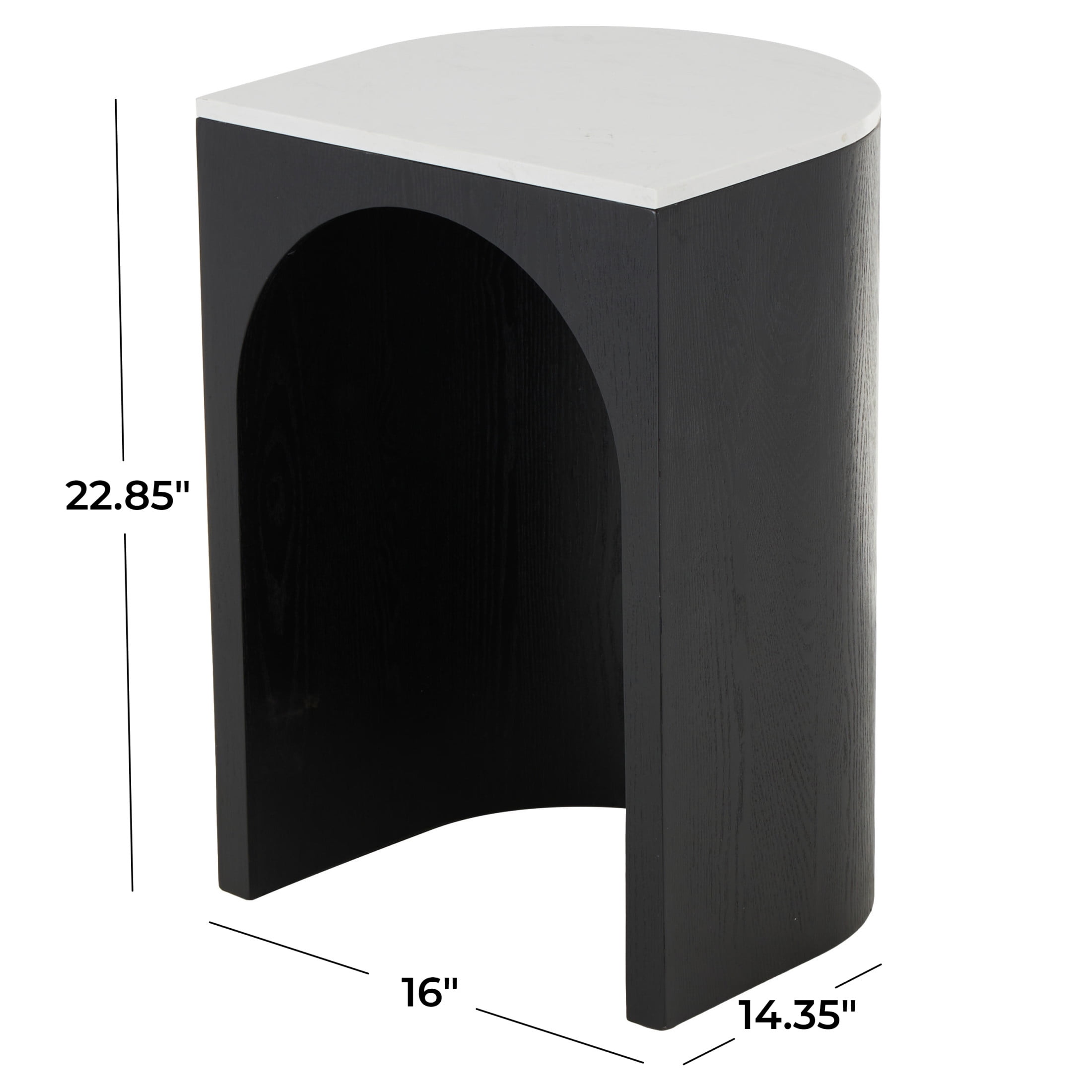 DecMode 16" x 23" Black Wood Cutout Arch Accent Table with White Marble Tabletop, 1-Piece