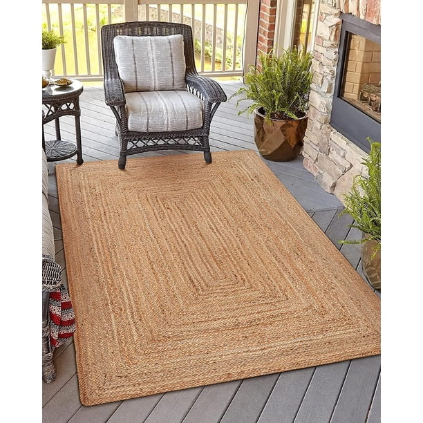 Alfombra KEMA de yute trenzada, 120 x 180 cm, rústica, vintage, reversible