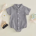 thumbnail image 4 of mgoYE Baby Boy Clothes 6-9 Months Newborn Baby Boy Clothes Button Short Sleeve Shirt Romper Jumpsuit Collared Bodysuit One-Piece Summer Outfit(Black,0-3 Months), 4 of 9