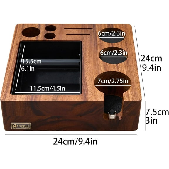 Espresso Knock Box, Coffee Tamping Station Organizer for 51/54mm Tamper, Wooden Coffee Station with Adjustable Height