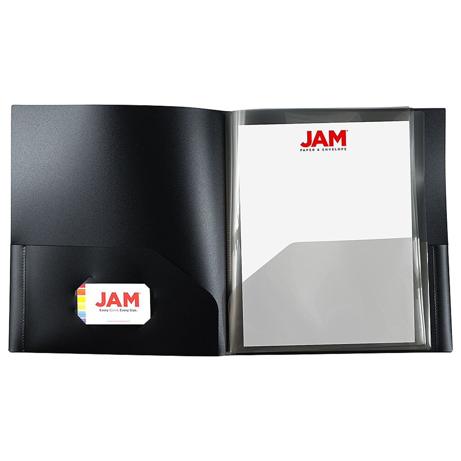JAM Paper Heavy Duty Plastic Multi Pocket Folders, 10 Pocket Organizer, Black, 3/Pack