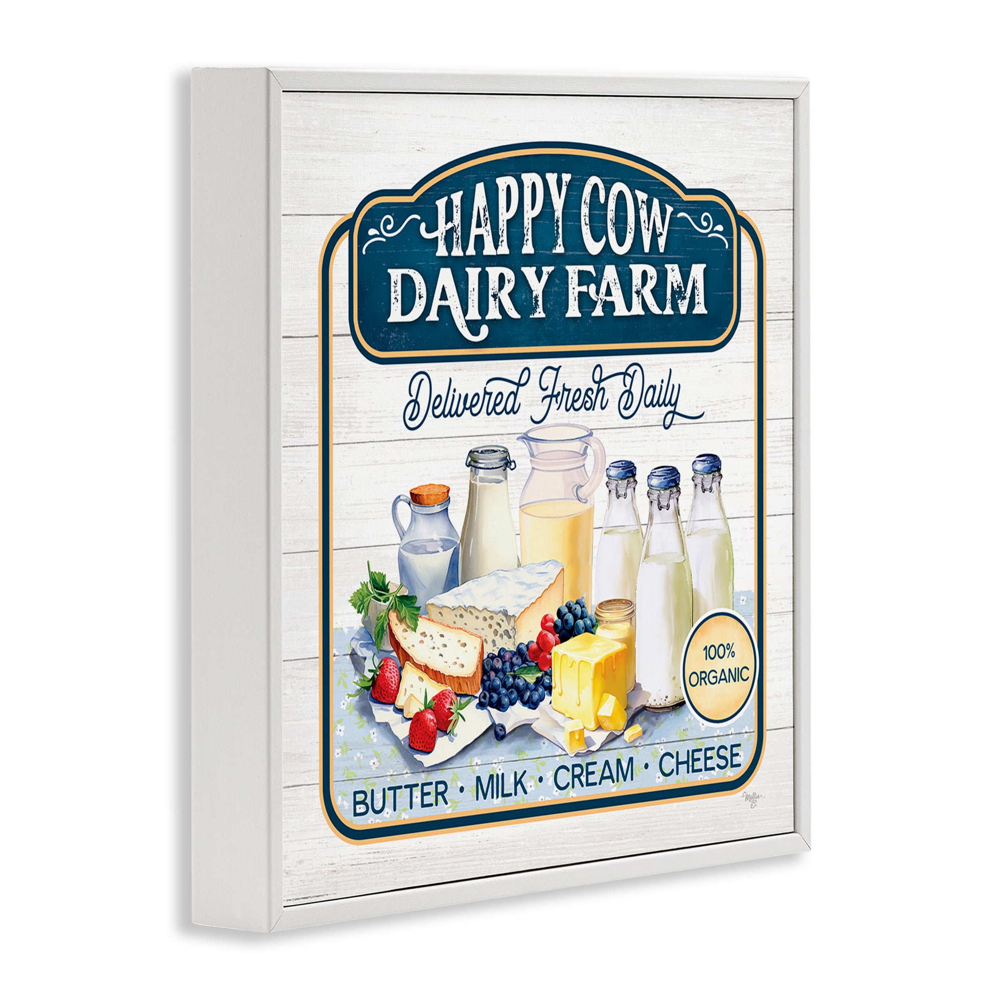 Stupell Industries Happy Cow Farm Food & Beverage Painting White Framed Art Print Wall Art, 17 x 17