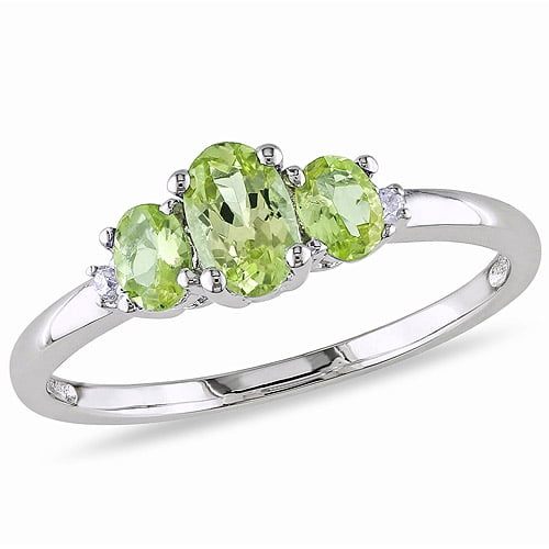 Tangelo 4 5 Carat T.G.W. Peridot and Diamond-Accent 10kt White Gold Three-Stone Ring by Generic