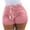 Pink, variant on Xixinqiwan No Boundaries Plus Size Jean Shorts for Women High Waisted Stretchy Self Belt Tie Folded Hem Denim Shorts