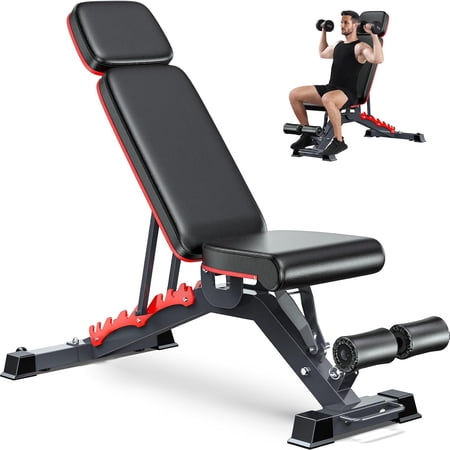 Fostoy 1200LBS Weight Bench, Heavy-Duty Workout Bench for Home Gym, Bench Press with Adjustable Extended Headrest, Strength Training Bench for Full Body Workout Incline Flat Decline Sit-up Bench