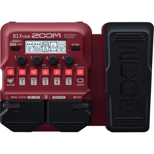 Zoom B1X Four Bass Multi-Effects Pedal with Expression Pedal Bundle With Microfiber Cleaning Cloth + 4x AA Batteries With Charger + 6 Pack Wire Straps