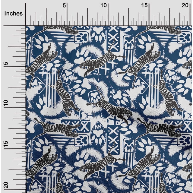oneOone Rayon Medium Blue Fabric Tiger Sewing Material Print Fabric By The Yard 56 Inch Wide