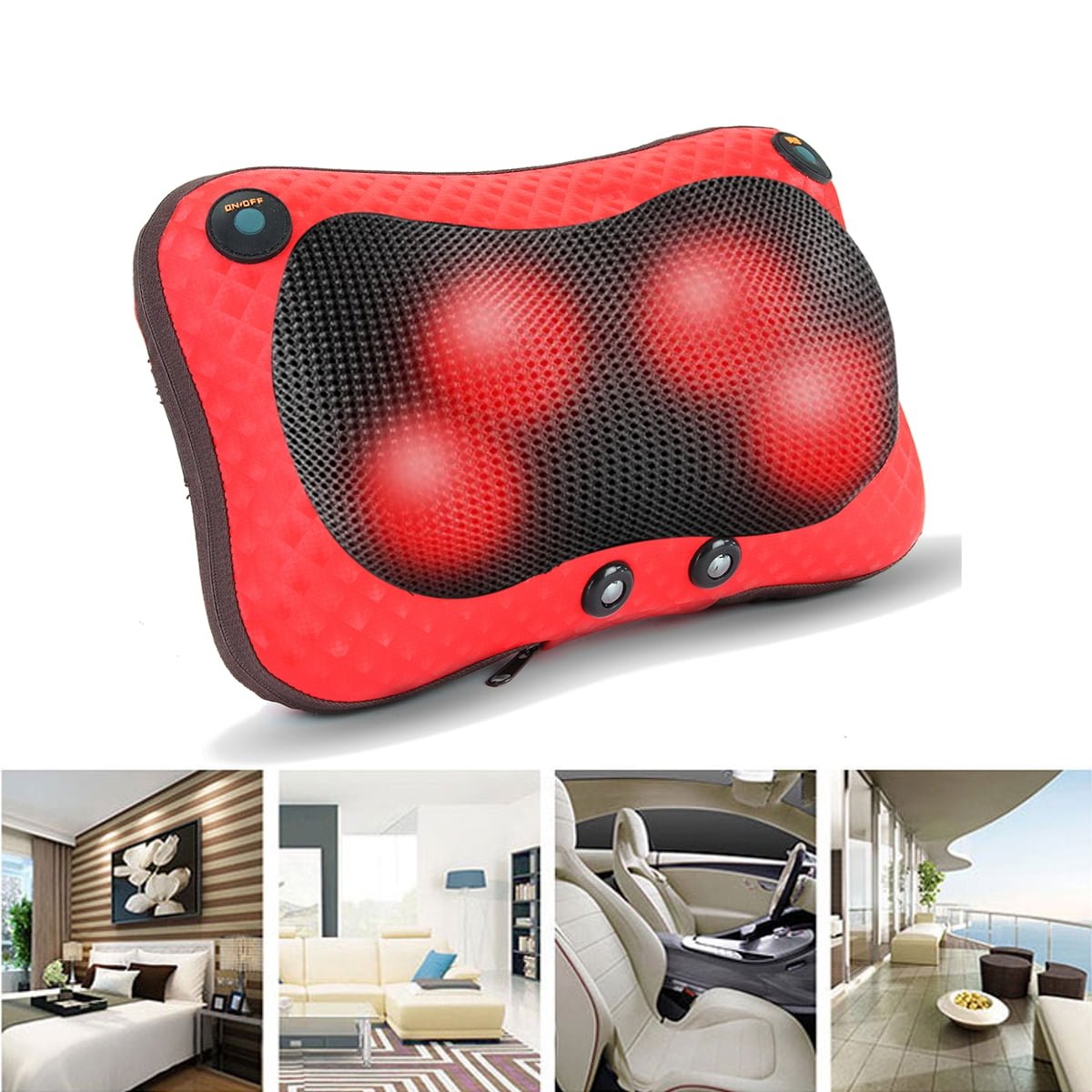 Car Electric Heated Massage Pillow Relax Neck/Back/Shoulder Heating