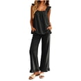 thumbnail image 2 of BRELIL Women's Two Piece Outfits Square Neck Sleeveless Tank Top Wide Leg Pants Lounge Set Casual Pajama Sets Loose Fit Vacation Travel Matching Tracksuit, Black XL, 2 of 8