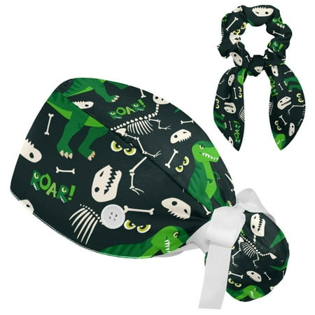 

Working Cap with Buttons and Sweatband Scrub Hat Bouffant Caps with Scrunchie Dinosaur Tie Back Hats
