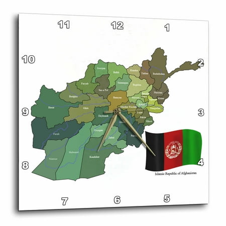 3dRose The map and flag of the Islamic Republic of Afghanistan with all the provinces marked, Wall Clock, 10 by...