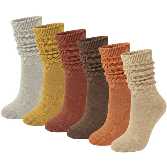 Loritta 6 Pairs Knee High Socks Soft Cotton Slouch Socks Women Extra Long Boot Socks Knit Womens Socks Size 9 11