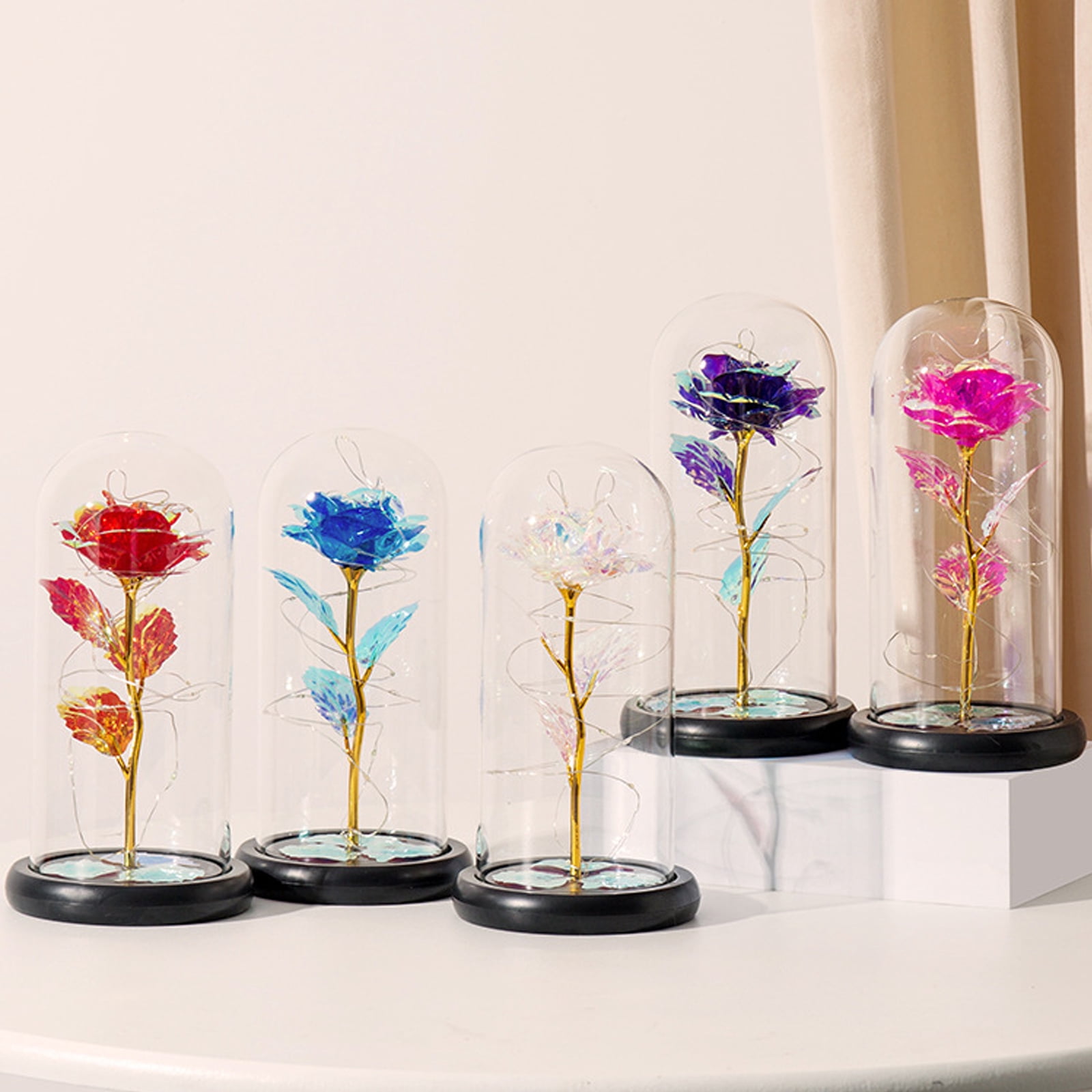 Catekro Glass Roses, Colorful Artificial Flowers With LED Warm light on Christmas Anniversary Valentine's Day Mothers Day Girlfriend Birthday Gifts（Pink）