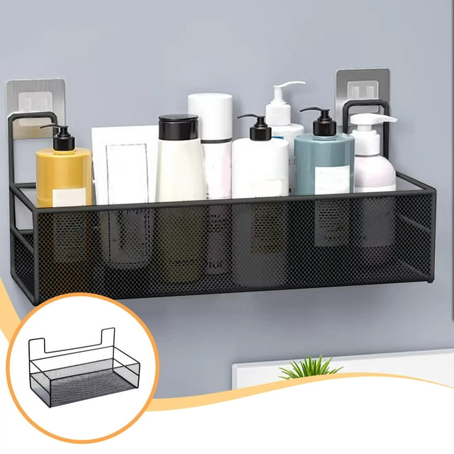 EGNMCR Wall Mounted Storage Basket Bathroom Shelf Grocery Basket Kitchen Spice Rack Toiletries Basket Bathroom Kitchen HoleFree Wall Mounted Storage Rack bathroom shelf