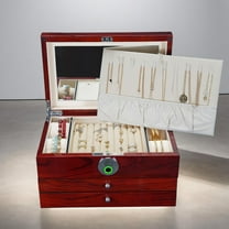 Smart Jewelry Box with Fingerprint Lock, 3-Layer Large Wood Jewelry Organizer for Women, Rosewood Piano Finish Storage Chest with Drawers