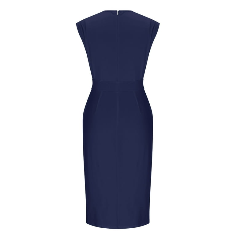Qatainlav Elegant Office Cocktail Dress for Women Casual Crew Neck Button Split Hem Business Work Pencil Midi Dresses with Pockets, Navy, L, Women's, Qatainlav Elegant Office Cocktail Dress for Women Casual Crew Neck Button Split Hem Business Work Pencil Midi Dresses with Pockets, Navy, L, Women's,