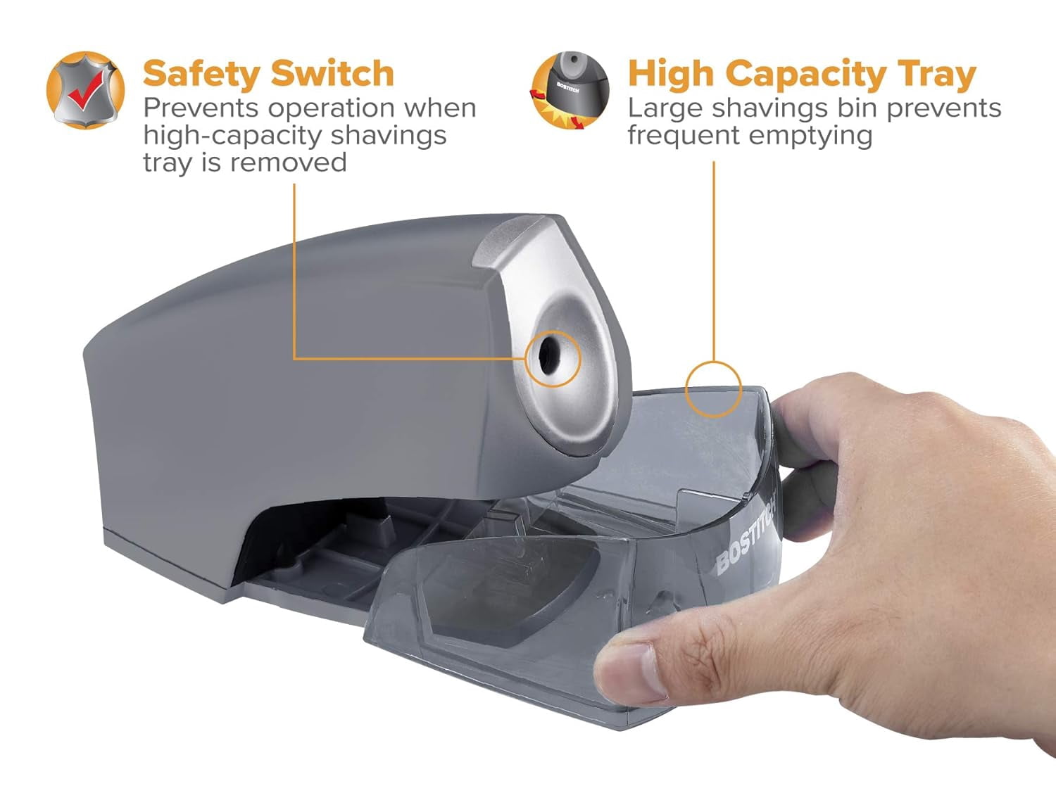 Office Personal Electric Pencil Sharpener, Powerful Stall-Free Motor, High Capacity Shavings Tray, Gray (EPS4-KTGRAY)