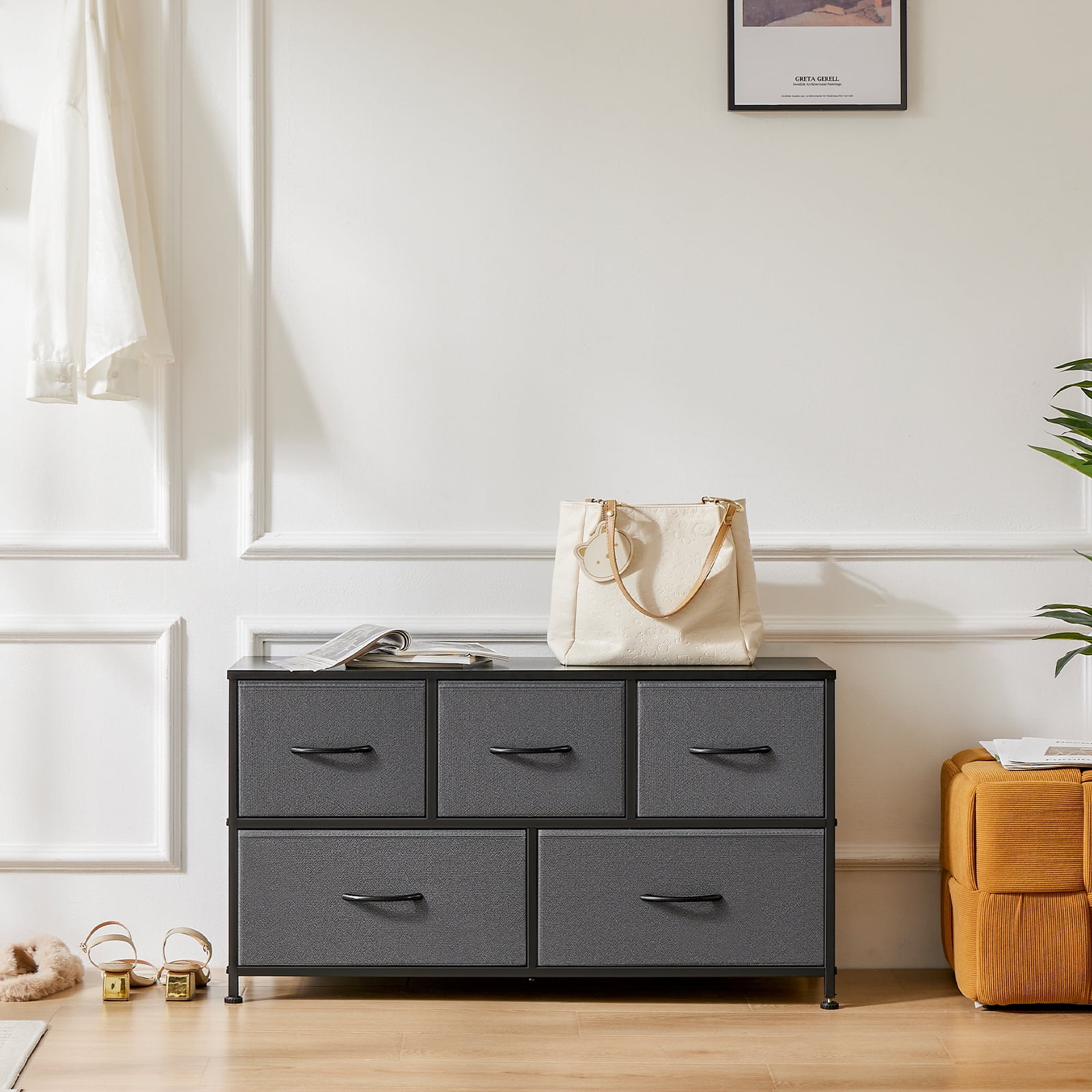 Gianna 5-Drawer Dresser, Large Capacity Fabric Organizer, Grey