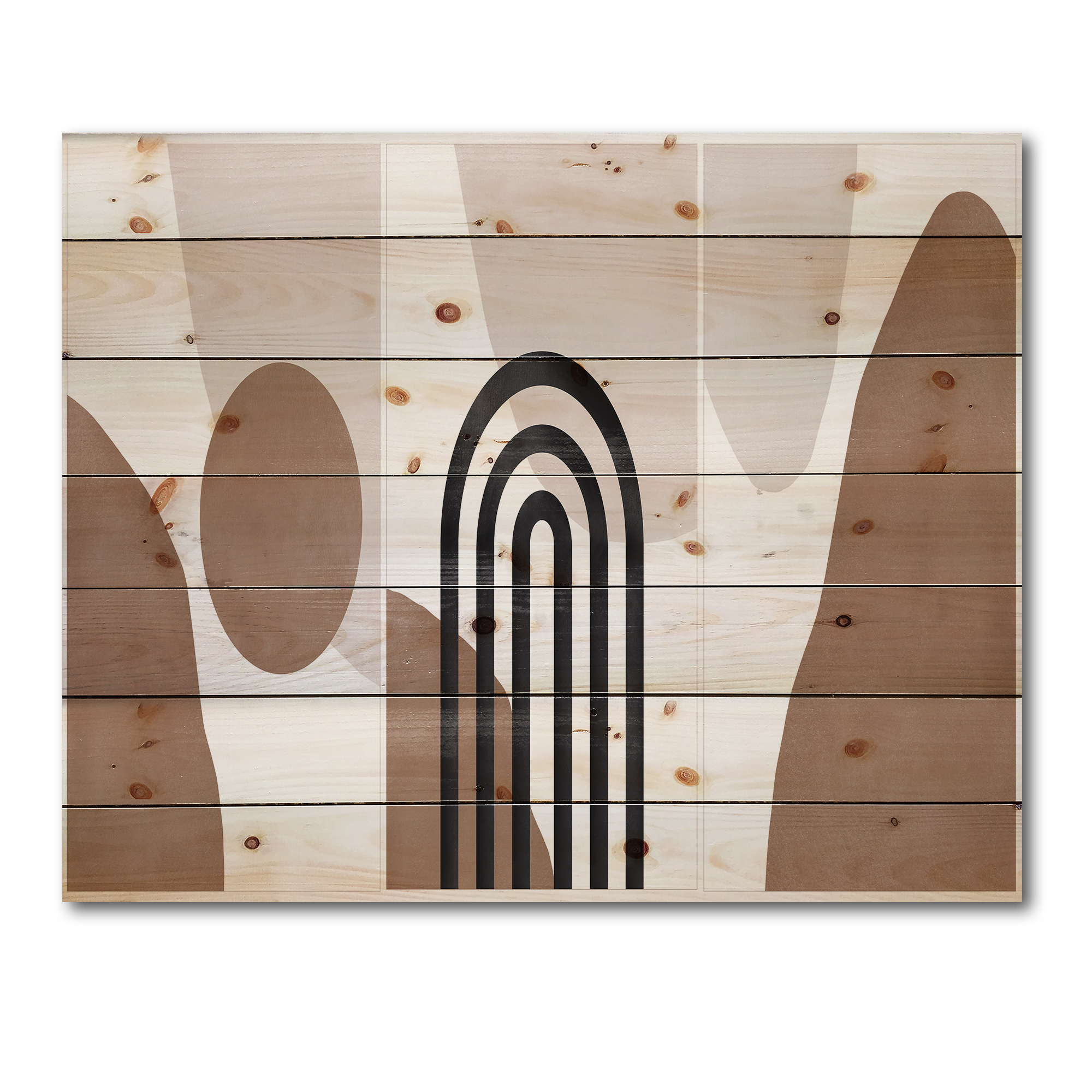 Designart 'Abstract Shapes in Ivory and Terracotta Shapes II' Modern Print on Natural Pine Wood