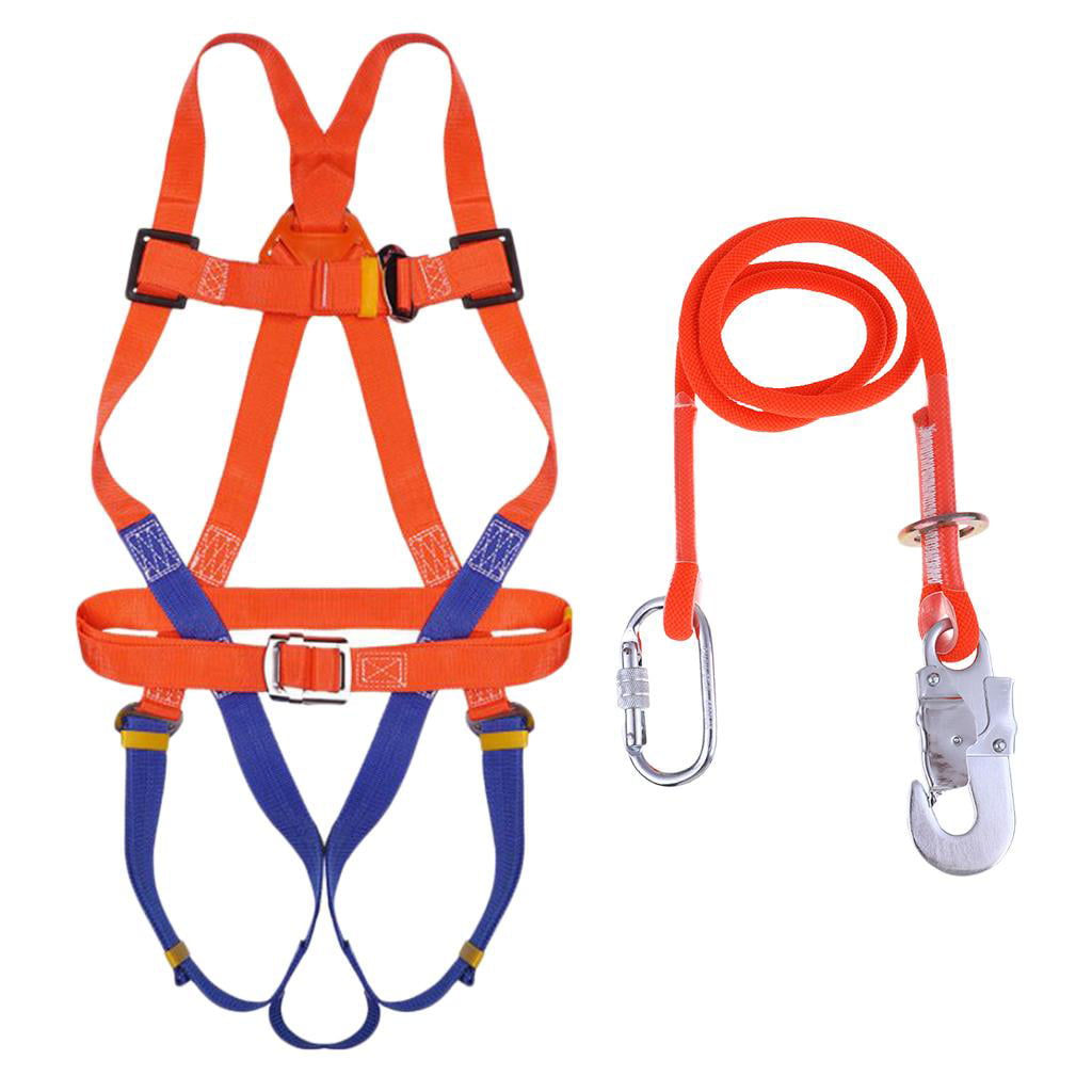 Rock Climbing Rappelling Fall Protection Full Body Safety Harness & Lanyard 