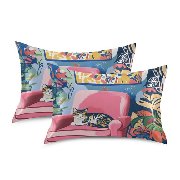 Yayeee Pillowcase Standard Size Set of 2 Satin Wrinkle Resistant Pillow Case, Art Cat