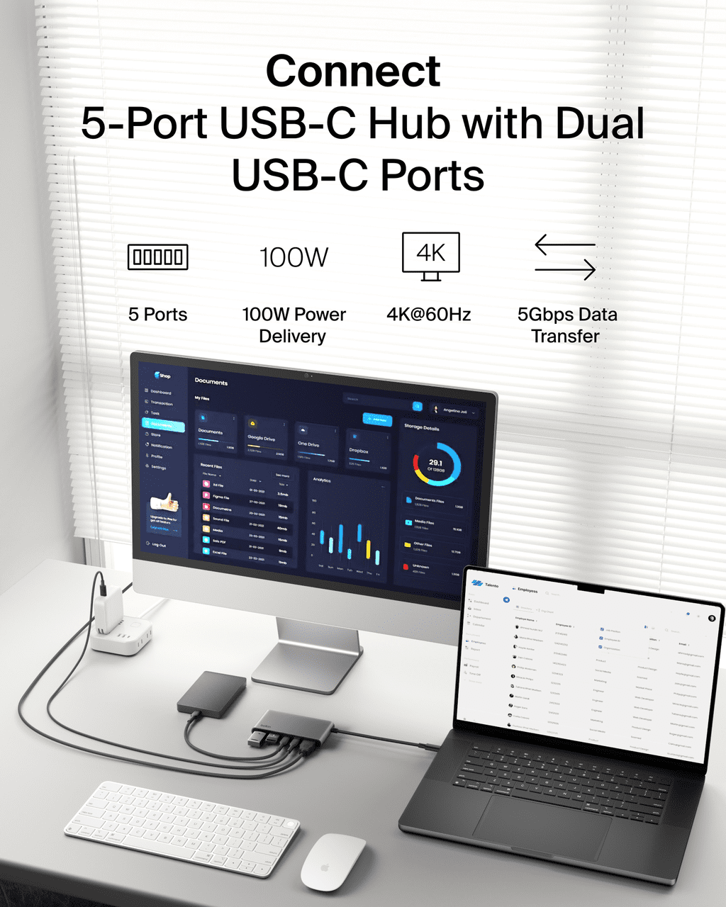 Belkin USB C Hub, 5-Port Hub w/ 4K HDMI Display @ 60Hz, 100W Power Delivery, Fast Data Transfer 5Gbps, USB C Multiport Adapter for MacBook, iPad Pro, Chromebook, & More - Upgraded HDMI 2.0