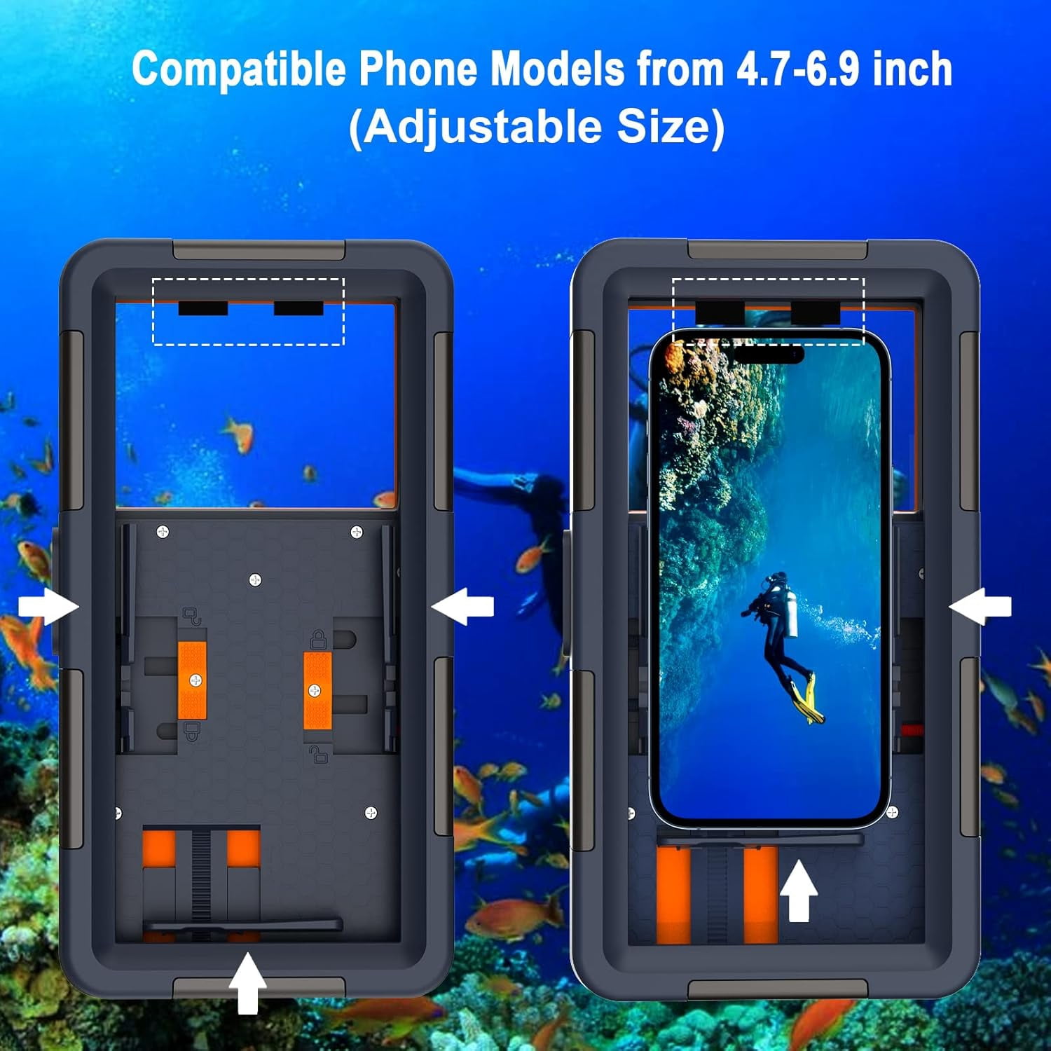XiHAMA Professional Waterproof Diving Case for Snorkeling, 15M/50FT Underwater Photo & Video Protective Housings with Lanyard Compatible with iPhone 15/14/13/12 Samsung Galaxy S24/S23/S22