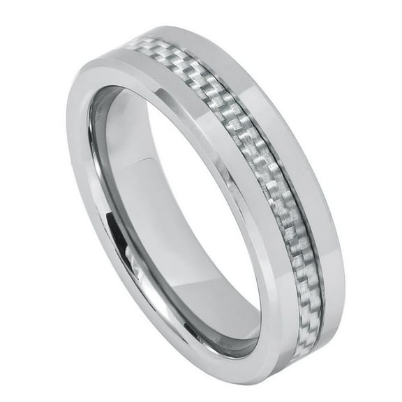 Custom Personalized Engraving Wedding Band Ring Set for Him & Her - 6mm Grey Carbon Fiber Inlay