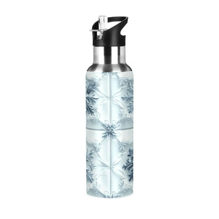 

Water Bottles 34oz Straw Lid Wide Mouth Stainless Steel for School Sport Travel 3d Snowflakes
