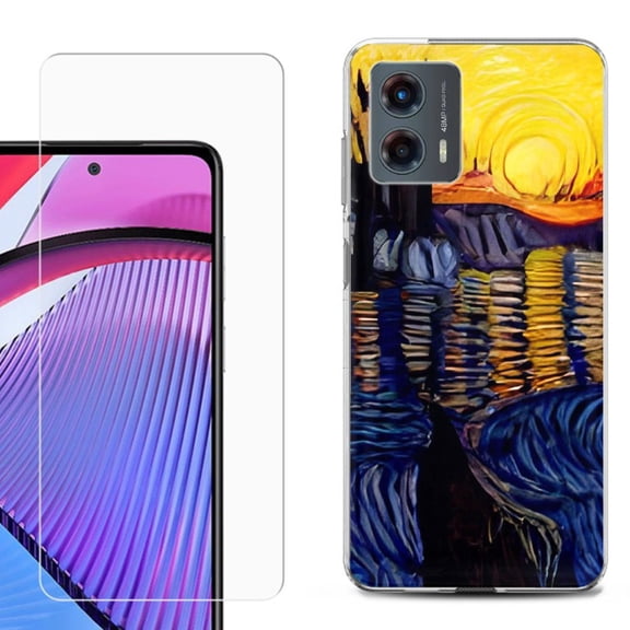 OneToughShield ® Compatible with Motorola Moto G 5G 2023, Shockproof Phone Case, with Tempered Glass Screen Protector - Sunset River