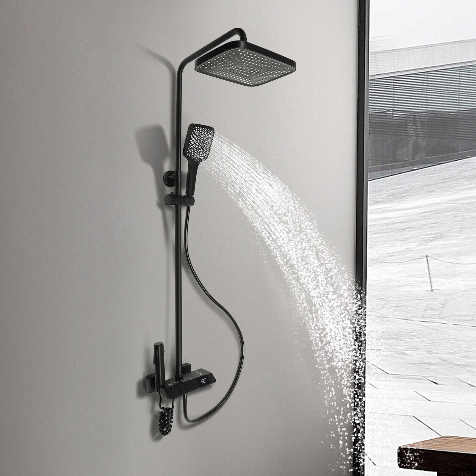 Shower System Faucet Set 4 Functions Exposed Bathtub Shower Combo Mixer Tap 0-80℃/32-176℉