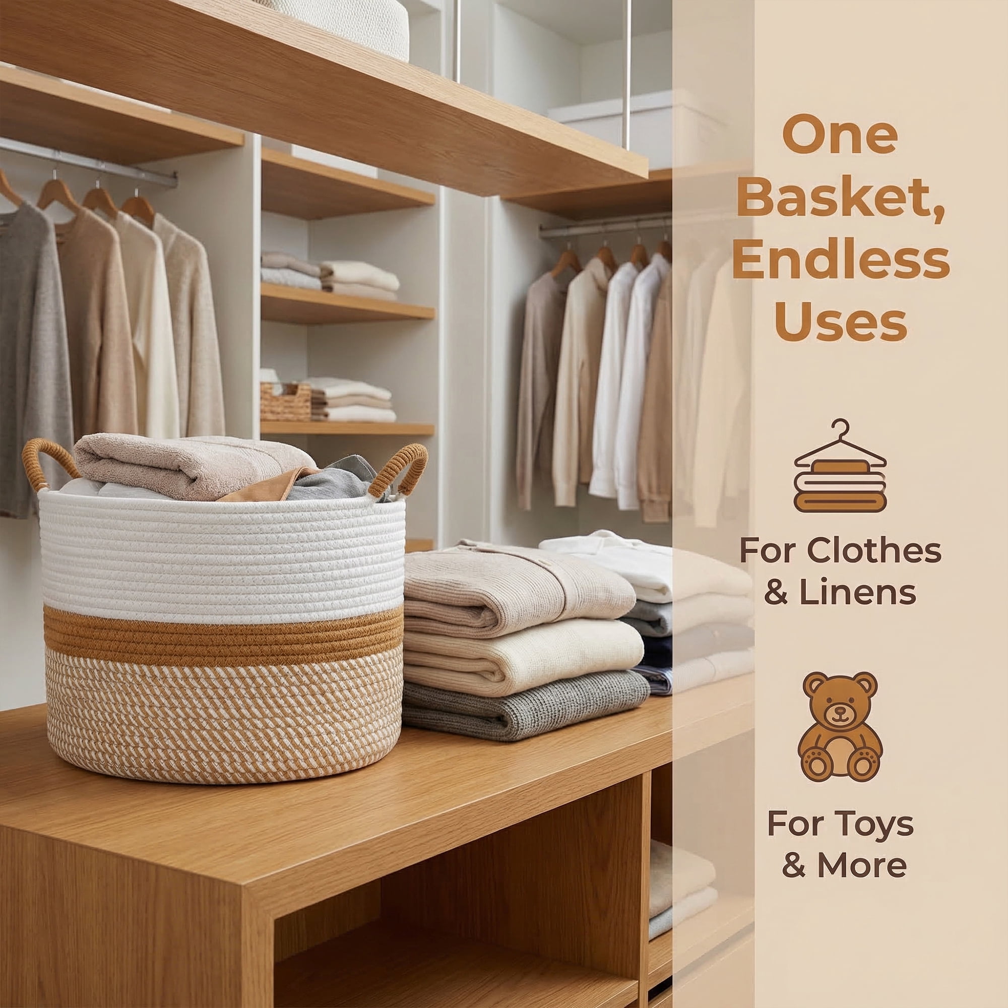 Unique Bargains Multiple Use Woven Storage Bin for Home White Coffee 17.7*17.7*12.6in