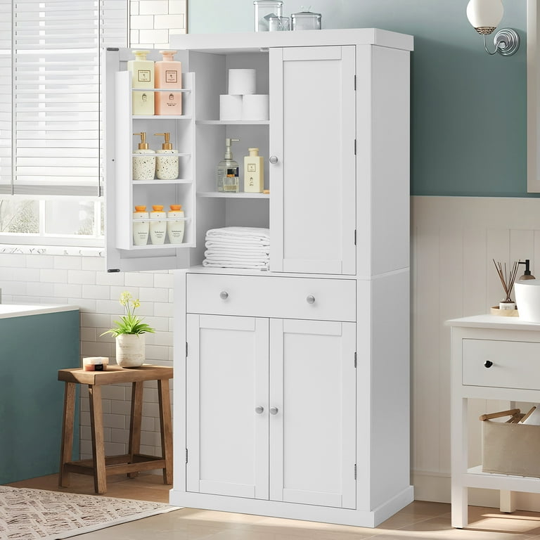 Siavonce White Freestanding Tall Kitchen Pantry, 72.4 in. H