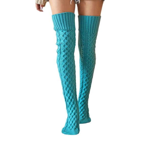 WAYUTE Womens Knit Thigh High Socks Ribbed Thick Thermal Warm Soft Stretchy Solid Color Stockings for Casual Daily Fall Winter