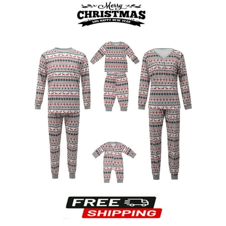 

Family Matching Christmas Sleepwear Cute Cartoon Elk Print Costume Long-Sleeved Top and Pants Suit