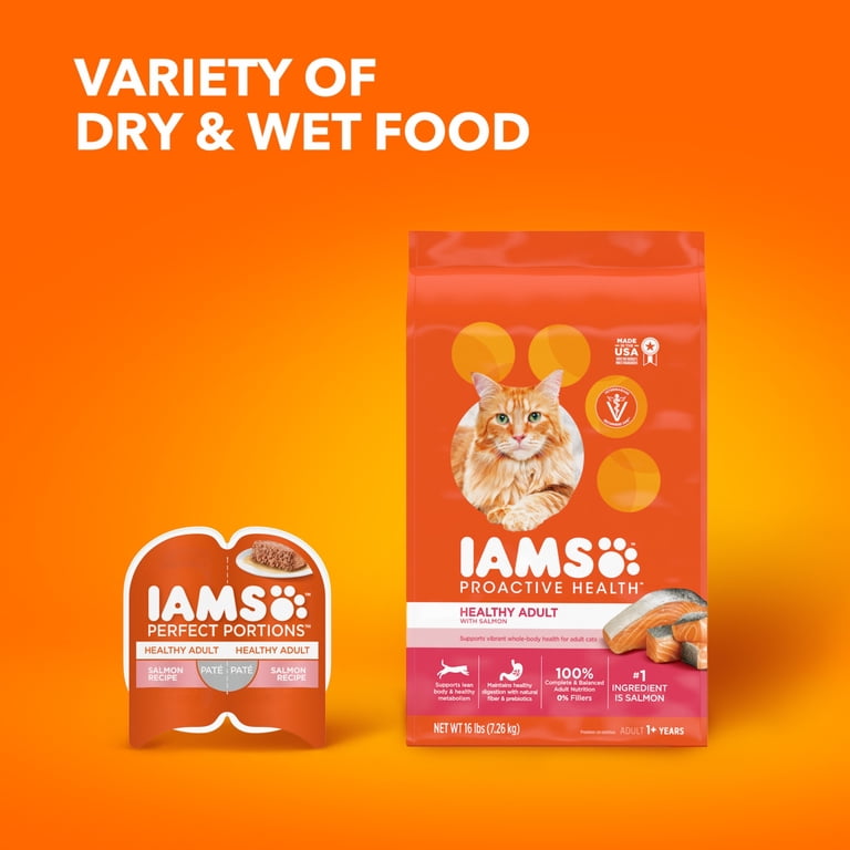 IAMS Proactive Health Alimento Gatos Adultos Salmón - 3.5 LB, Croquetas Crujientes, Salud Digestiva