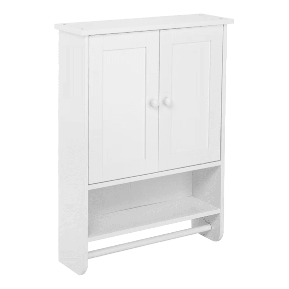 Bathroom Wall Cabinet with 2 Cabinet Doors 1 Dhelf and 1 Towel Bar Painted MDF Bathroom Cabinet, White 19.3*5.7*25.6in