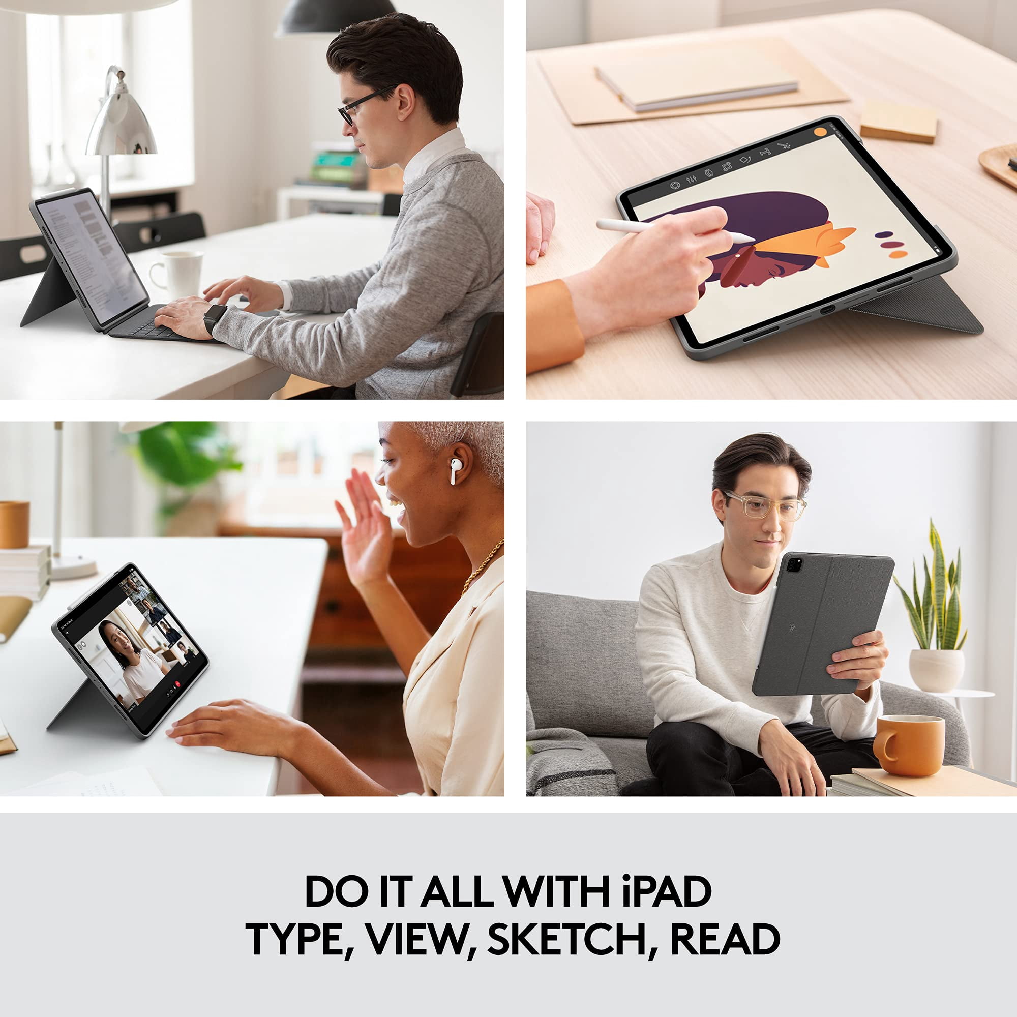 Restored Logitech Combo Touch iPad Pro 12.9" 5th 6th gen 2021 2022 Keyboard Case - Grey (Refurbished)