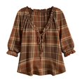 thumbnail image 2 of WCJM Womens V Neck 3/4 Sleeve Bohemian Loose Fit Long Sleeve T Shirts Casual Fall Top (Coffee,M), 2 of 5