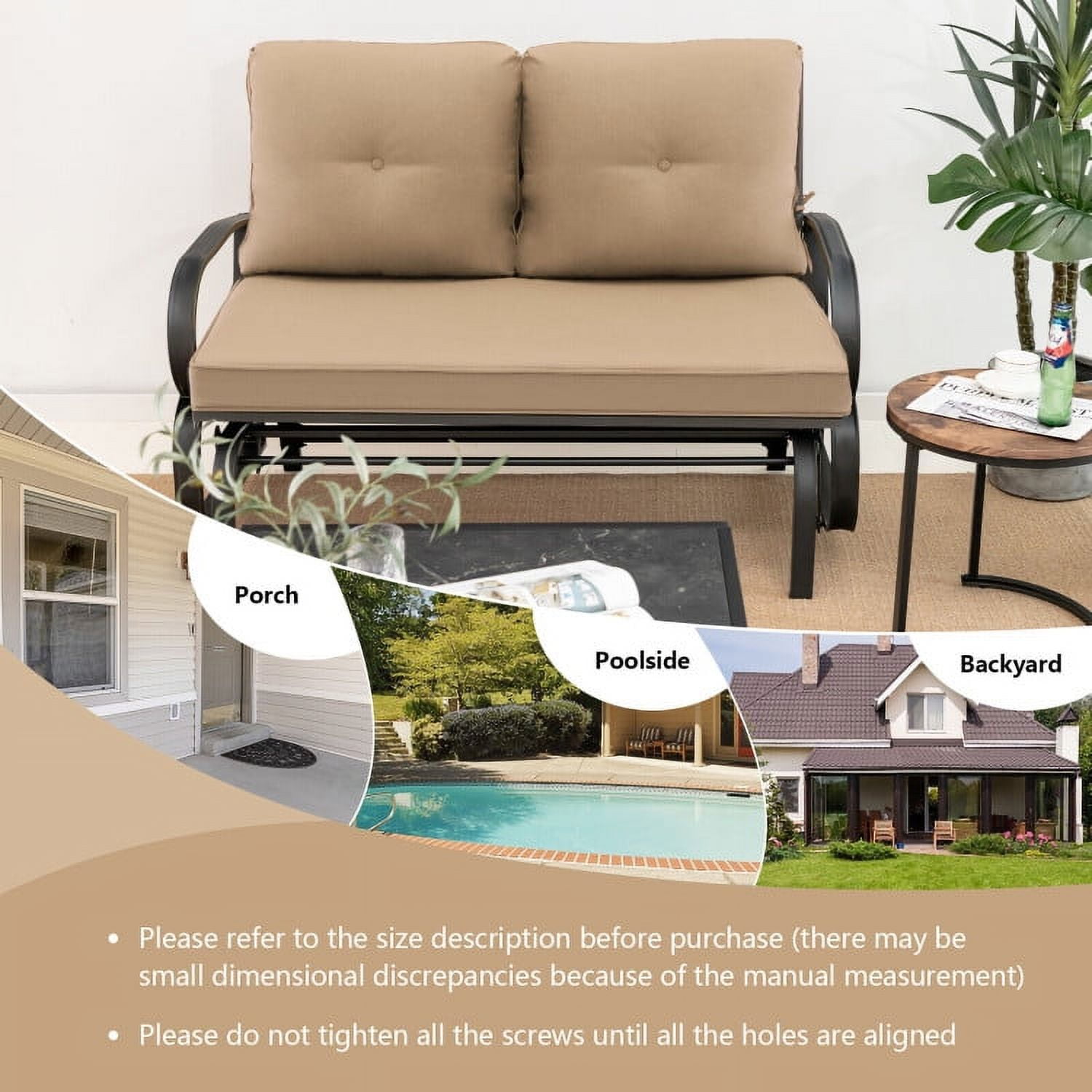 Aimee Lii Double Chair Outdoor with cushion, Patio Glider Bench, Porch, Backyard, Sturdy, Brown Aimee Lii Double Chair Outdoor with cushion, Patio Glider Bench, Porch, Backyard, Sturdy, Brown