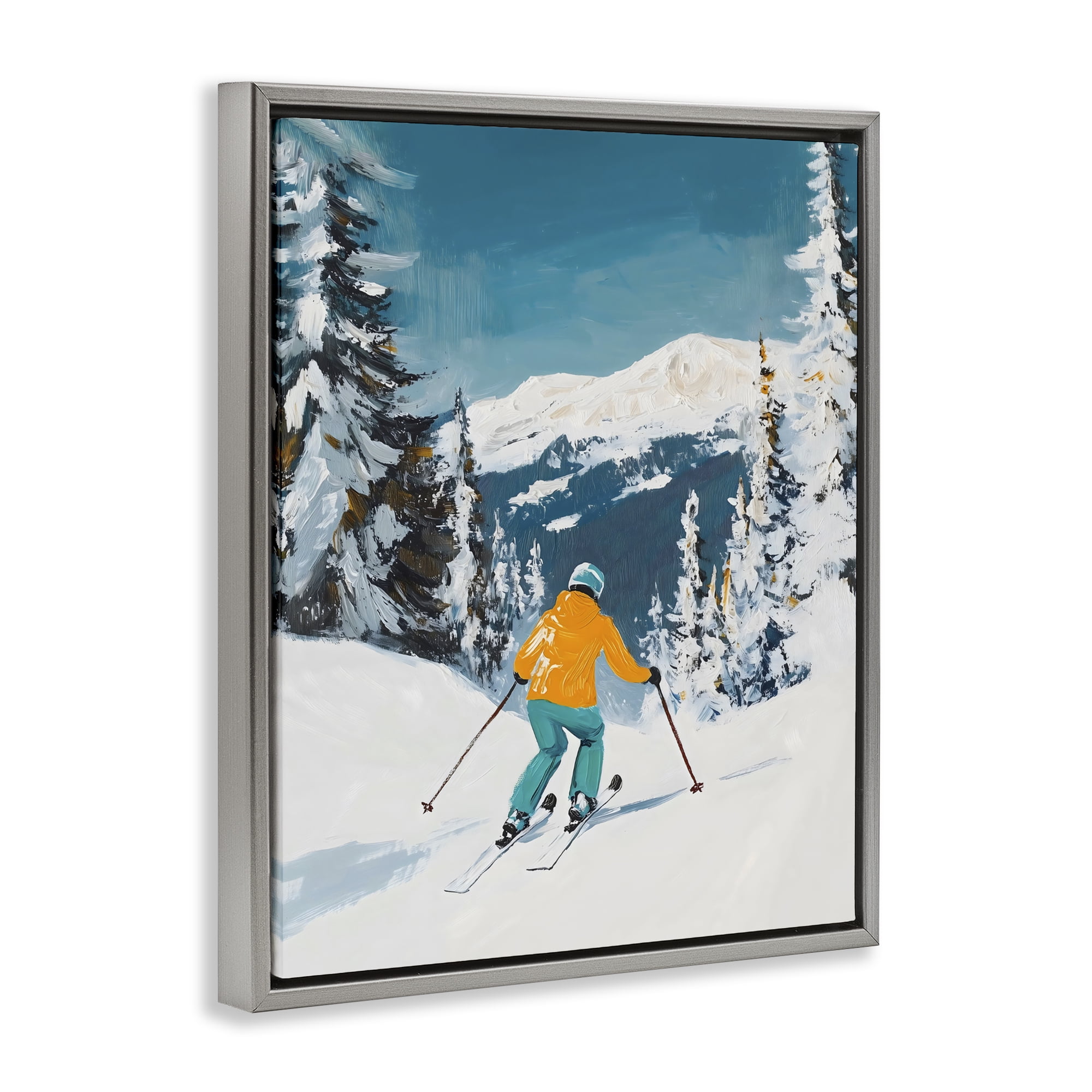 Stupell Industries Downhill Skier on Mountain Gray Framed Floater Canvas Wall Art, design by The Prints Vibe