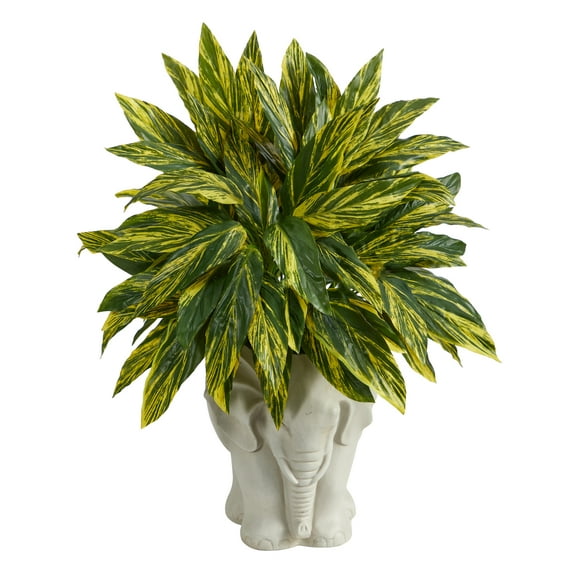 Nearly Natural 25in. Tradescantia Artificial Plant in White Elephant Shaped Planter (Real Touch)