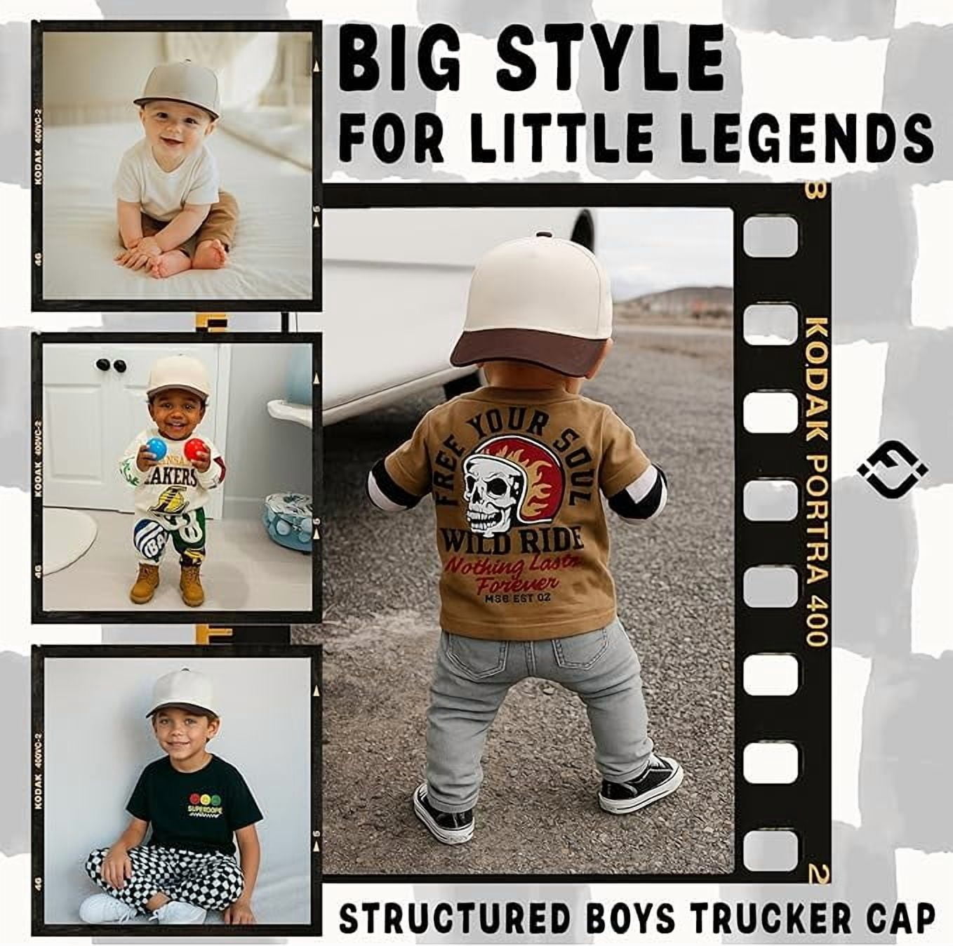 Funky Junque Kids Trucker Hat Baseball Cap - Two Tone Vintage Baby Baseball Cap, Infant Baseball Hat, Toddler Snapback Hat - Brown/Beige (X-Small - 0-12 Months)